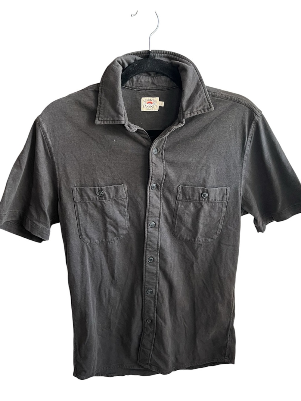 Faherty Short Sleeve Sunwashed Knit Shirt Organic Cotton Button Down Size Small